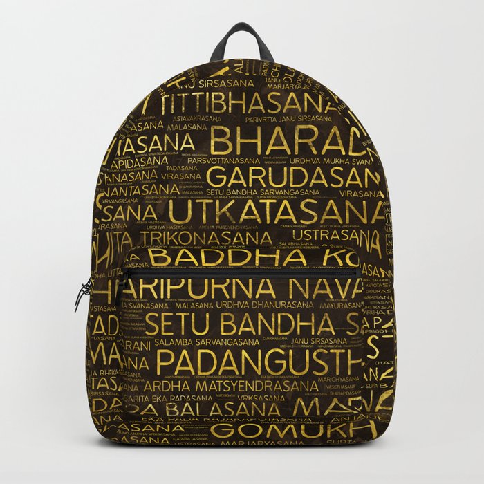 Gold Yoga Asanas / Poses Sanskrit Word Art Backpack