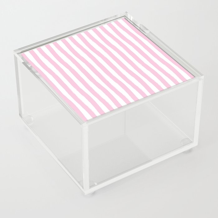 Pink and White Cabana Stripes Palm Beach Preppy Acrylic Box