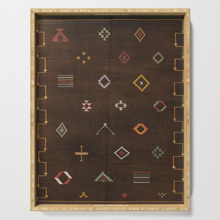 N25 - Brown Bohemian Traditional Moroccan Vintage Artwork Serving Tray