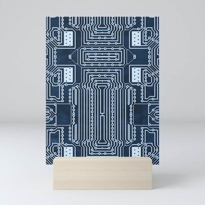 Blue Geek Motherboard Circuit Pattern Mini Art Print