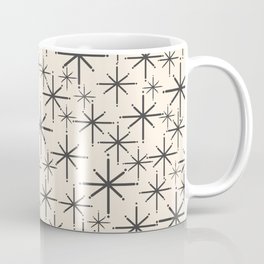 Stella II - Atomic Age Mid Century Modern Starburst Pattern in Charcoal Gray and Almond Cream  Coffee Mug