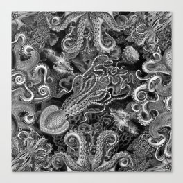 The Kraken (Black & White, Square) Canvas Print