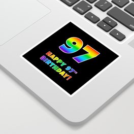 [ Thumbnail: HAPPY 97TH BIRTHDAY - Multicolored Rainbow Spectrum Gradient Sticker ]