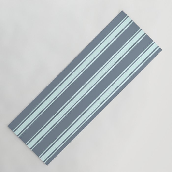 Light Slate Gray & Light Cyan Colored Lines/Stripes Pattern Yoga Mat