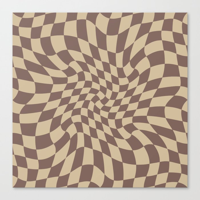 Retro Warped Checkerboard || Cocoa Mocca Color Palette Canvas Print