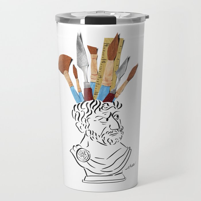 Greek Portrait Bust Paint Brush Collage Travel Mug
