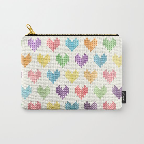 Colorful Knitted Hearts II Carry-All Pouch