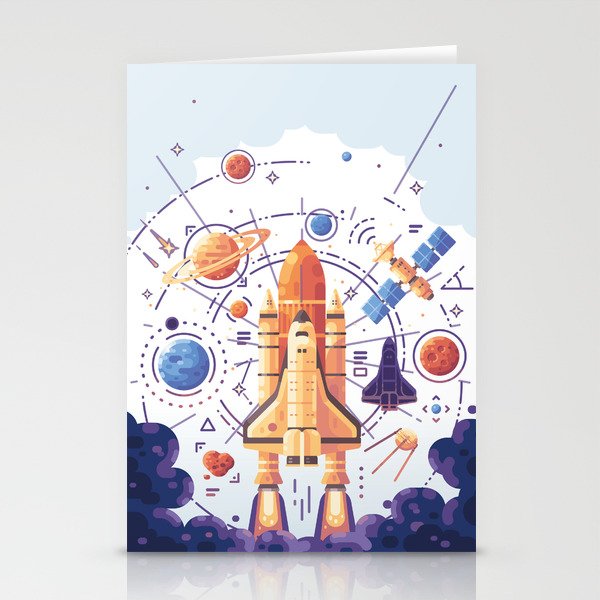 Space Rocket with Planets Stationery Cards