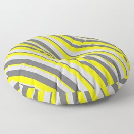 [ Thumbnail: Dim Grey, Yellow & Light Gray Colored Stripes/Lines Pattern Floor Pillow ]