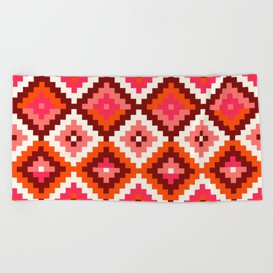 Aztec pattern-rose, orange, brown Beach Towel