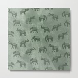 Light Sage Green Indian Elephants Metal Print