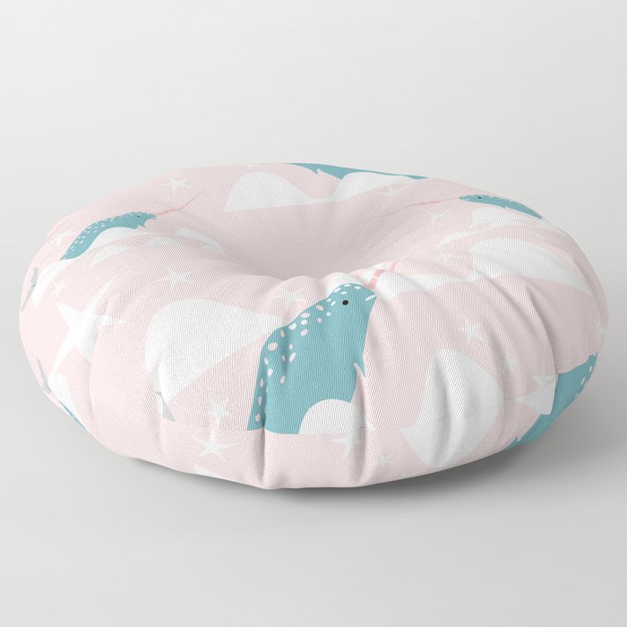 narwhal in ocean pink Floor Pillow