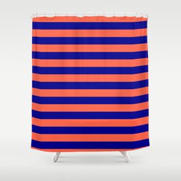 [ Thumbnail: Red and Dark Blue Colored Lines/Stripes Pattern Shower Curtain ]