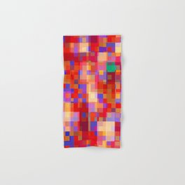 geometric pixel square pattern abstract background in red blue orange Hand & Bath Towel