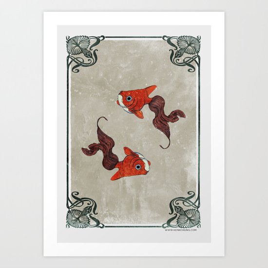 Peony gold fish Art Print