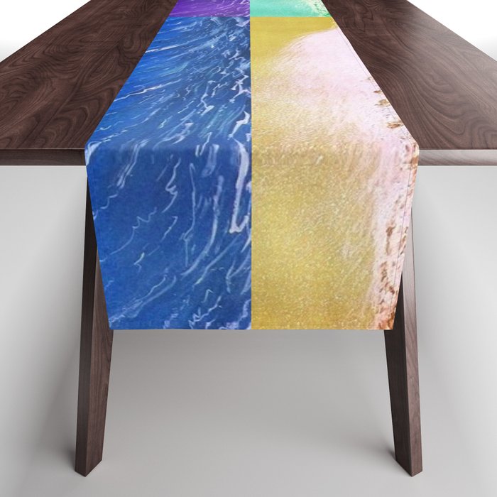 Califorinia extreme surfing big wave multi-color collage with surfer landscape painting Table Runner