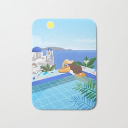 Pool girl Bath Mat | Endlesspool, Travelart, Illustration, Santorinigreece, Colors, Seaandsun, Graphicdesign, Summervecation, Summerart, Womanartist 