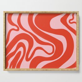 Electric Red on Pink Liquid Swirl Abstract Pattern Serving Tray