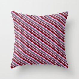 [ Thumbnail: Maroon, Plum & Dim Grey Colored Lined/Striped Pattern Throw Pillow ]