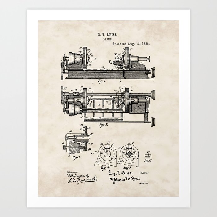 Lathe Vintage Patent Hand Drawing Art Print by PatentDrawings Society6