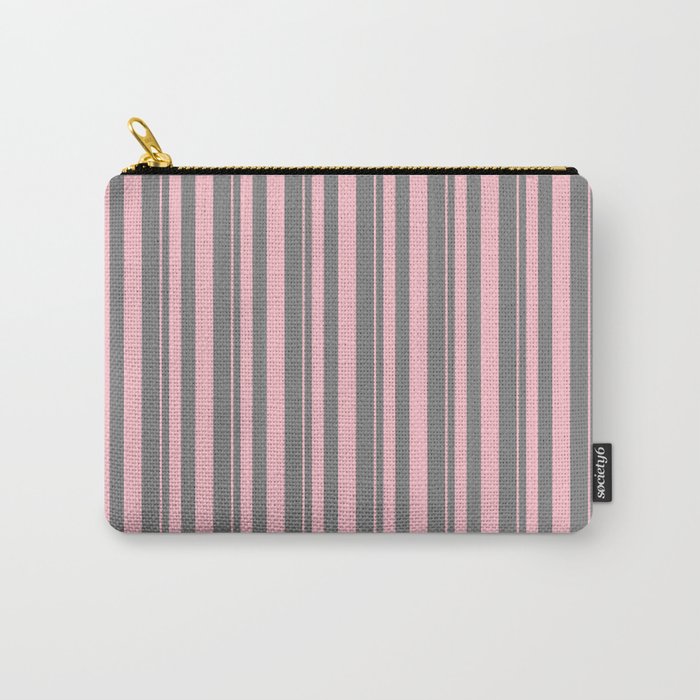 Pink & Gray Colored Lines Pattern Carry-All Pouch