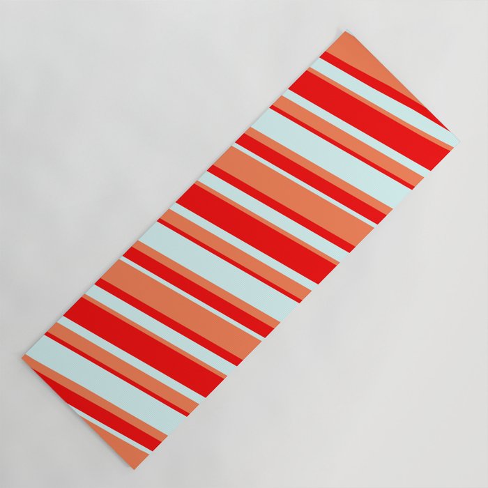 Red, Light Cyan & Coral Colored Lines/Stripes Pattern Yoga Mat