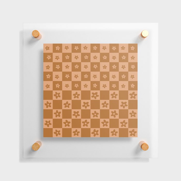 Abstract Floral Checker Pattern 9 in Rustic Brown Wood Floating Acrylic Print
