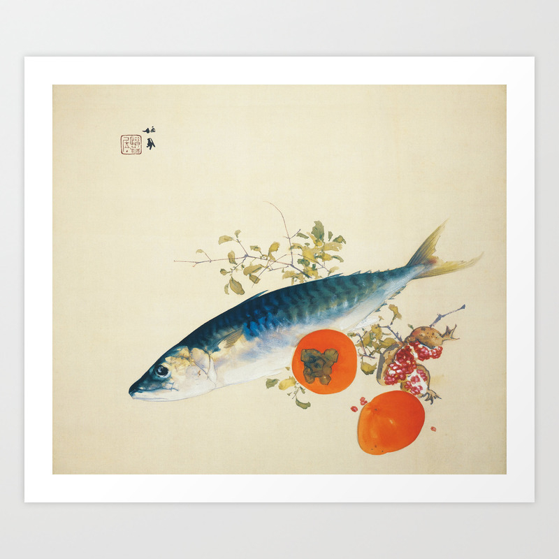 Fish And Fruit Japanese Still Life Painting Art Print By