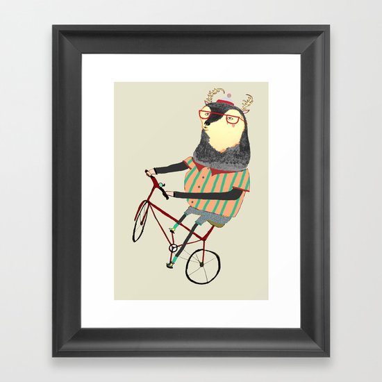 Deer on Bike. Framed Art Print