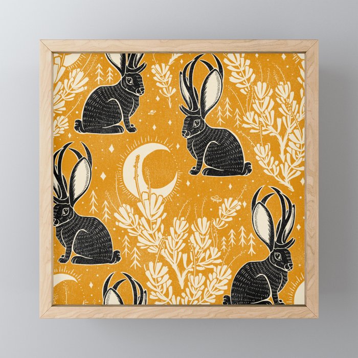 Jackalope - marigold and black  Framed Mini Art Print