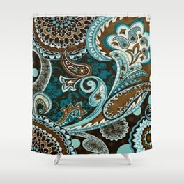 Turquoise Brown Vintage Paisley Shower Curtain