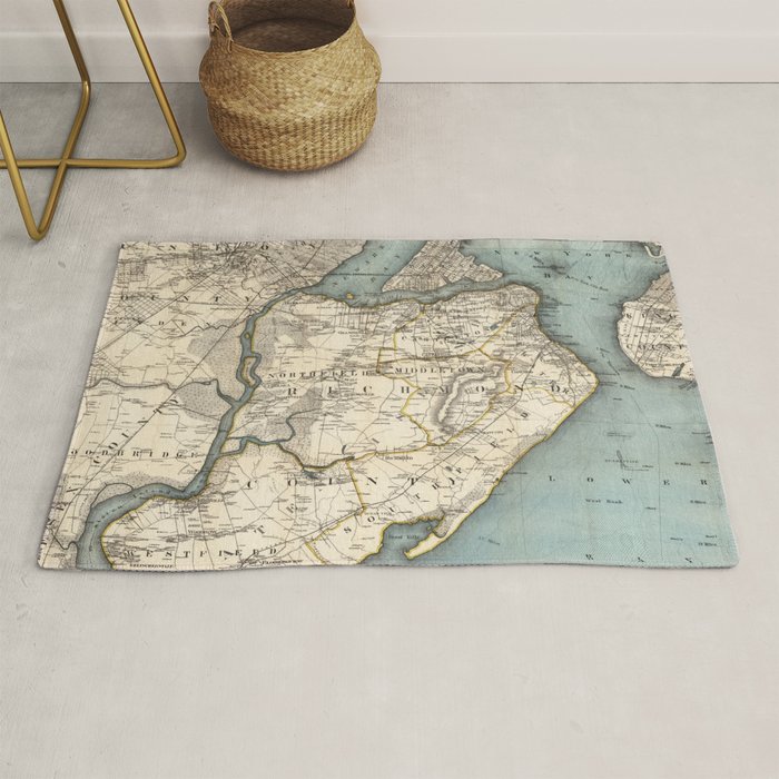 Vintage Map of Staten Island NY (1896) Rug by BravuraMedia Society6