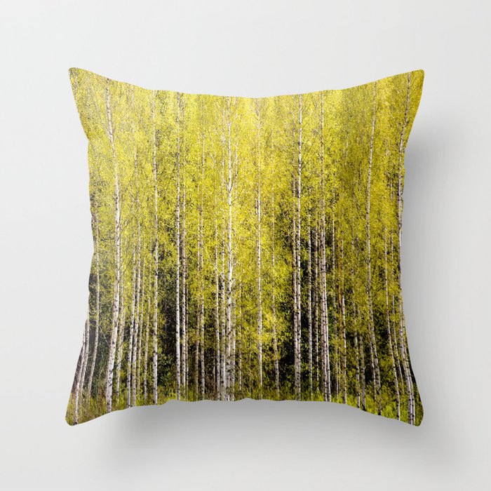 Lovely spring atmosphere - vibrant green leaves on the trees - beautiful birch grove #decor #society Throw Pillow