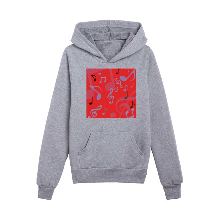 Blue Music Notes on Red Kids Pullover Hoodie
