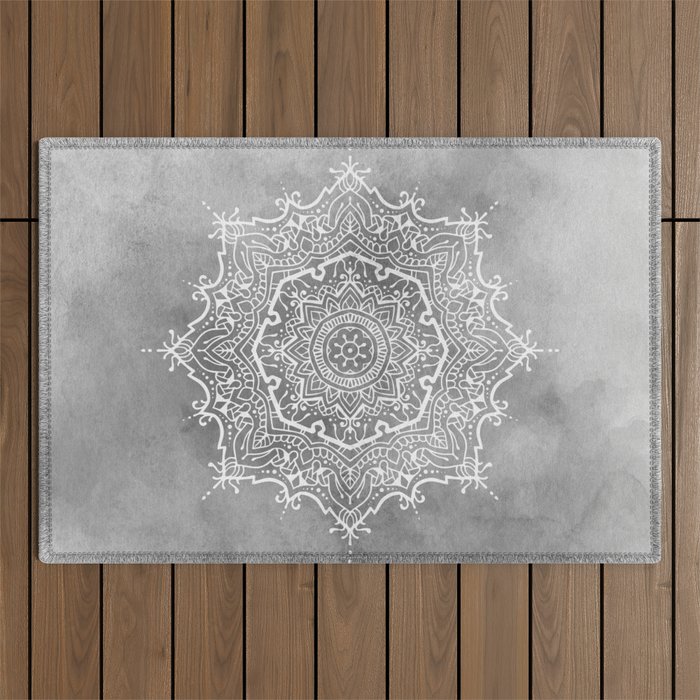 Gray Mandala with watercolor background Outdoor Rug