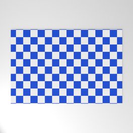 Checkerboard Check Checkered Pattern in Royal Blue and White  Welcome Mat