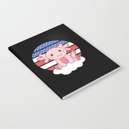 Cute Axolotl With America Flag Retro Sunset Notebook
