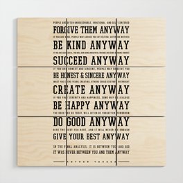 Do It Anyway - Mother Teresa Poem - Literature - Typewriter Print 3 Wood Wall Art