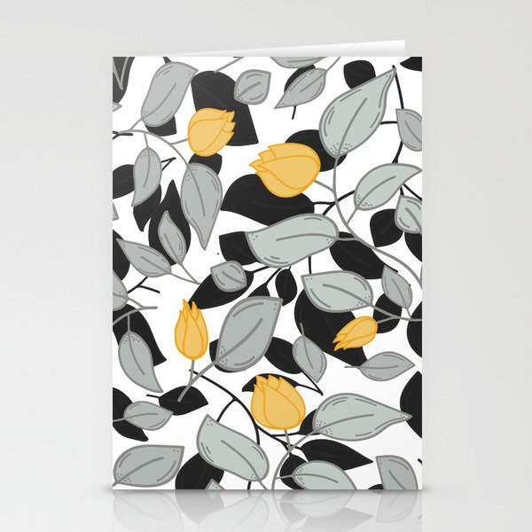 Yellow tulips pattern with black and white silhouette Stationery Cards