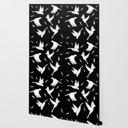 Little Birds Black and White Pattern Wallpaper