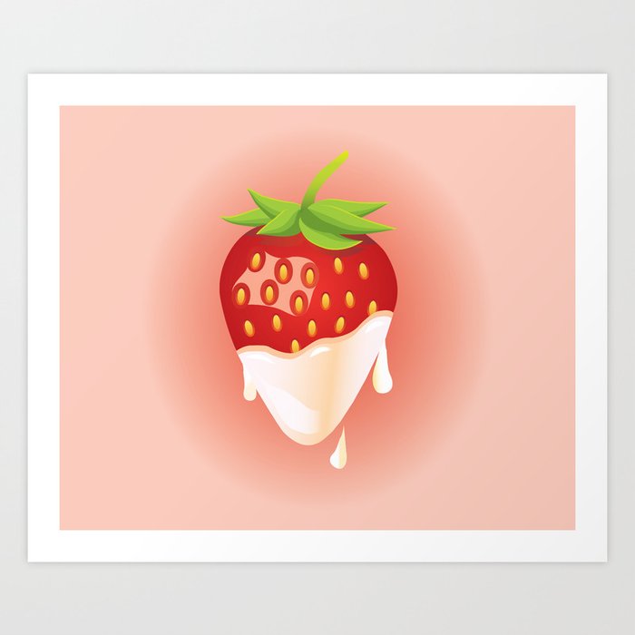 Strawberry covered with cream Art Print