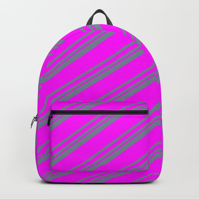 Light Slate Gray and Fuchsia Colored Lines/Stripes Pattern Backpack