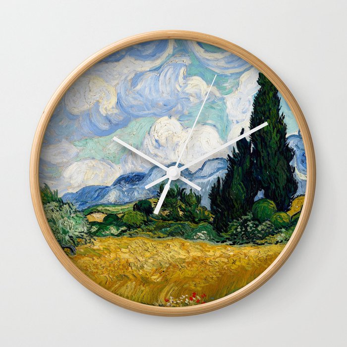 Wheat Field with Cypresses Wall Clock