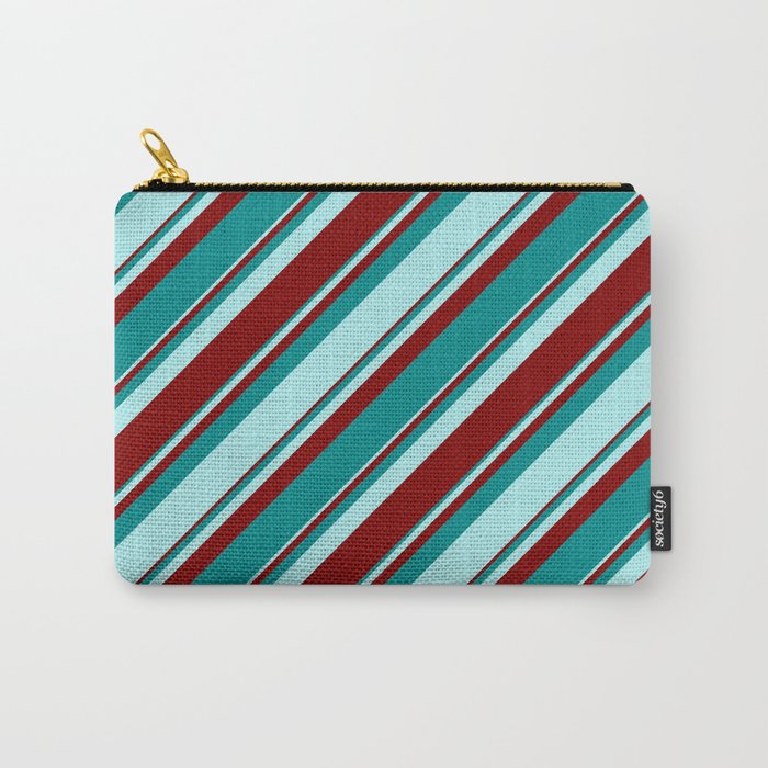 Maroon, Dark Cyan & Turquoise Colored Pattern of Stripes Carry-All Pouch