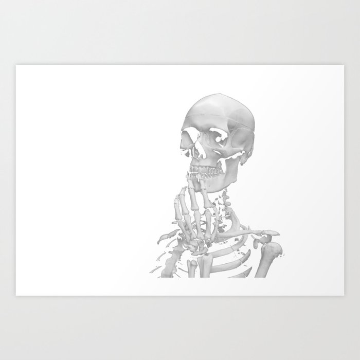 Thinking Skeleton (Black and White) Art Print