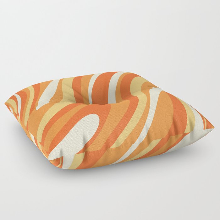Wavy Loops Retro Abstract Pattern in Tangerine Orange Tones Floor Pillow