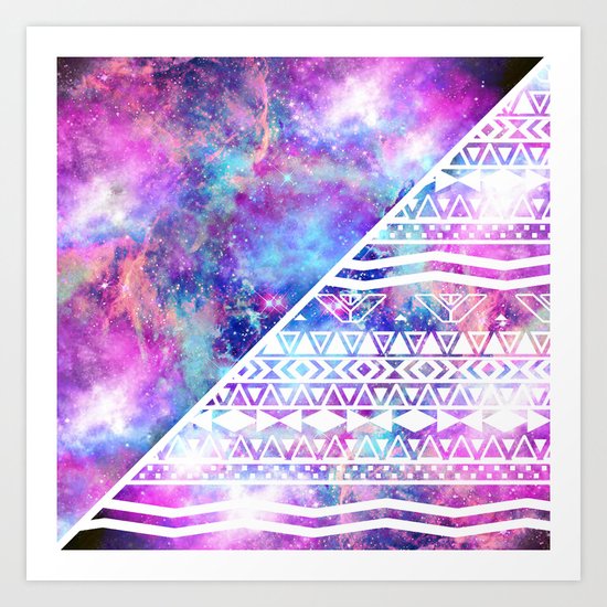 Girly Purple Pink Nebula Space White Tribal Aztec Art Print