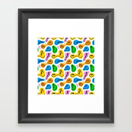 Funny melting smiling happy face colorful cartoon seamless pattern Framed Art Print