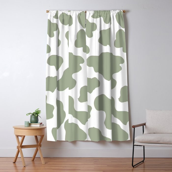 Sage Green Cow Print Aesthetic Pattern Blackout Curtain by