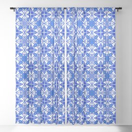 Cheerful Retro Modern Delft Blue Kitchen Tile Mini Pattern  Sheer Curtain